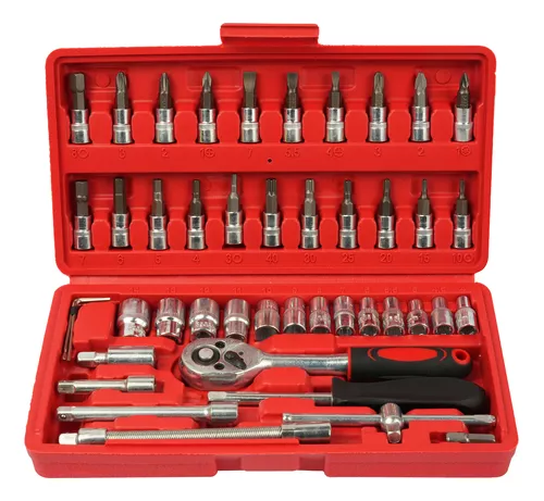 Set de Herramientas Llave Tubo 46 Piezas con Estuche – Encastre 1/4"